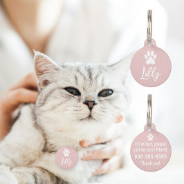 Placa Para Mascotas Elegante Minimal Blanco Pata de Mascota con Detall