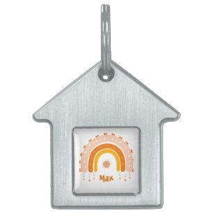 PLACA PARA MASCOTAS ELEGANTE MODERNO TONO MARRÓN ARCOÍRIS BOHO