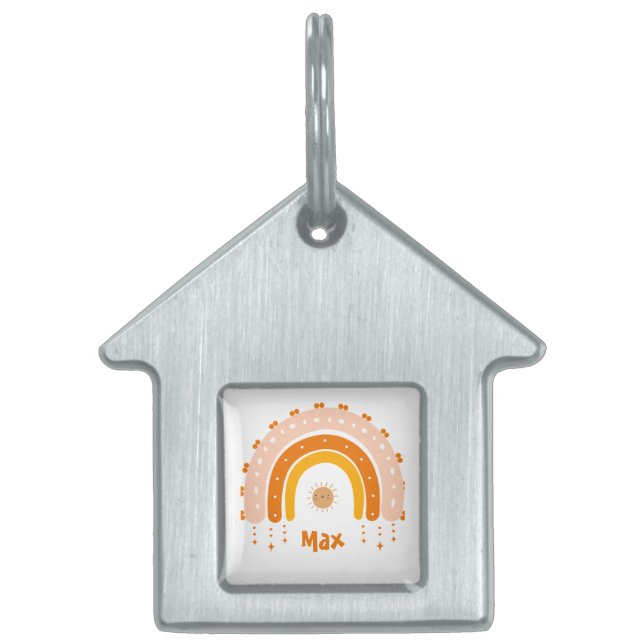 PLACA PARA MASCOTAS ELEGANTE MODERNO TONO MARRÓN ARCOÍRIS BOHO (Frente)