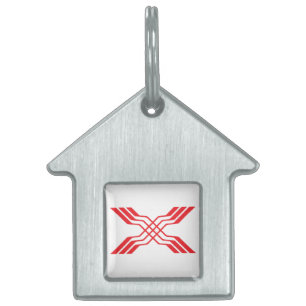 Placa Para Mascotas Elegante Monograma de Letra X con Cinta Roja