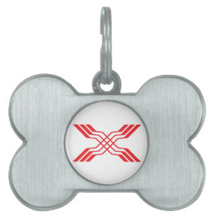 Placa Para Mascotas Elegante Monograma de Letra X con Cinta Roja