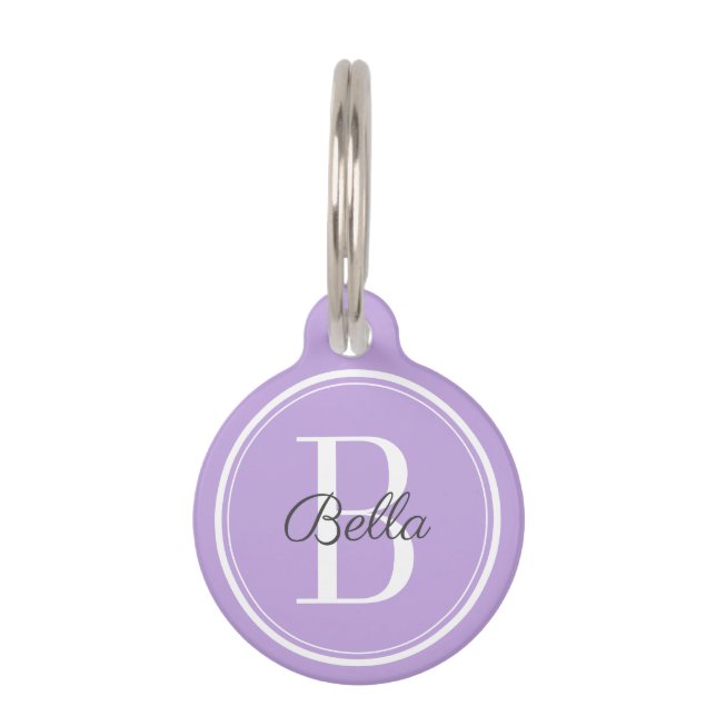 Placa Para Mascotas Elegante Monograma Lilac (Anverso)