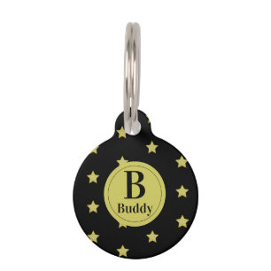Placa Para Mascotas Elegante patrón de estrella monograma en oro y neg