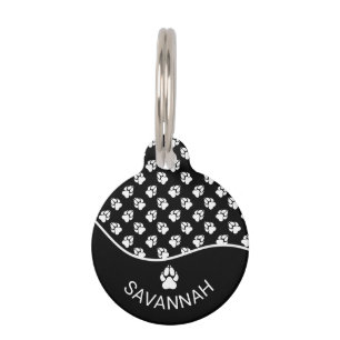 Placa Para Mascotas Elegante patrón de patas de perro en blanco y negr