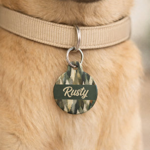 Placa Para Mascotas Elegante patrón de pino Bosque rústico