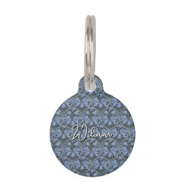 Placa Para Mascotas Elegante patrón floral de acuarela azul