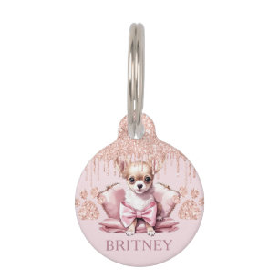 Placa Para Mascotas Elegante perro chihuahua con Purpurina personaliza