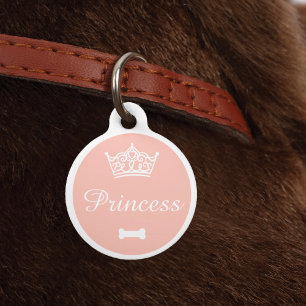 Placa Para Mascotas Elegante princesa corona Rubor Perro rosa Hueso