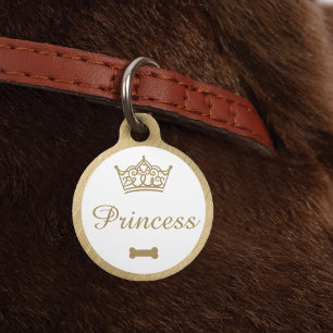 Placa Para Mascotas Elegante Princesa Crown Gold Dog Bone