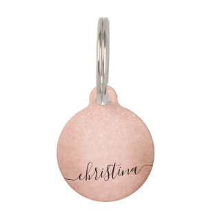 Placa Para Mascotas Elegante purpurina dorado rosa de cobre de gradien