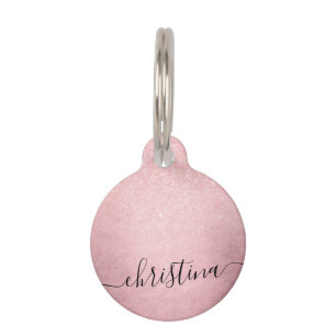 Placa Para Mascotas Elegante purpurina dorado rosado gradiente