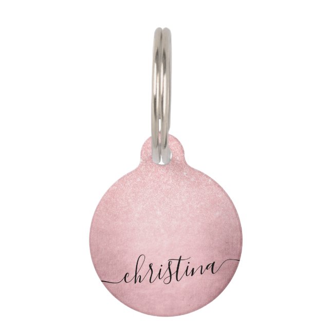 Placa Para Mascotas Elegante purpurina dorado rosado gradiente (Anverso)