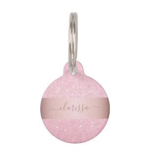 Placa Para Mascotas Elegante purpurina geométrico rosa dorado