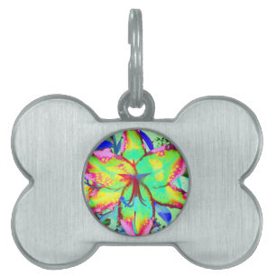 Placa Para Mascotas Elegante retro boho abstracto color rosa rosa flor