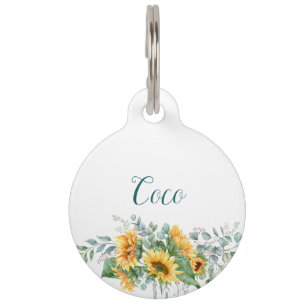 Placa Para Mascotas Elegante Sunflower acuarela
