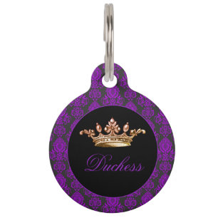 Placa Para Mascotas Elegante, vintage, victoriano Damask personalizado