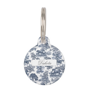 Placa Para Mascotas Elegante y elegante Caballo Azul Número de identif