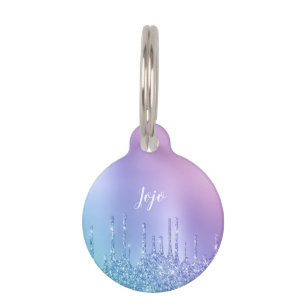 Placa Para Mascotas Elegante y elegante goteo de purpurina azul y viol