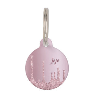 Placa Para Mascotas Elegante y elegante goteo de purpurina rosa dorado