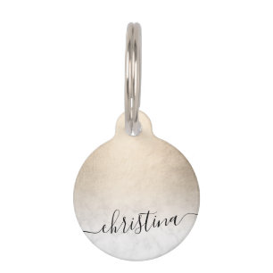 Placa Para Mascotas Elegante y moderno mármol blanco de cobre y dorad