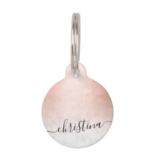 Placa Para Mascotas Elegante y moderno mármol blanco de cobre y dorad