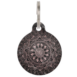 Placa Para Mascotas Elegantes puntos de Mandala dorada rosa y obras de