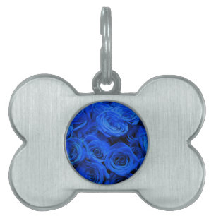 Placa Para Mascotas Elegantes rosas azules flores azules florales azul