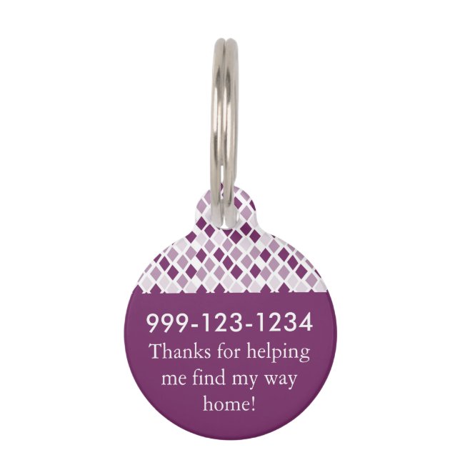 Placa Para Mascotas Elegir cualquier patrón de diamantes de Harlequin  (Reverso)