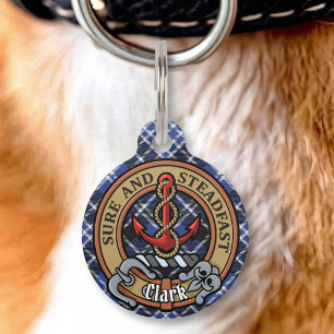 Placa Para Mascotas Emblema del Clan Clark sobre tartán