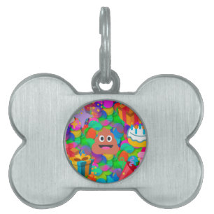 Placa Para Mascotas emoji de caca de cumpleaños feliz