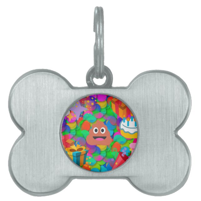Placa Para Mascotas emoji de caca de cumpleaños feliz (Frente)