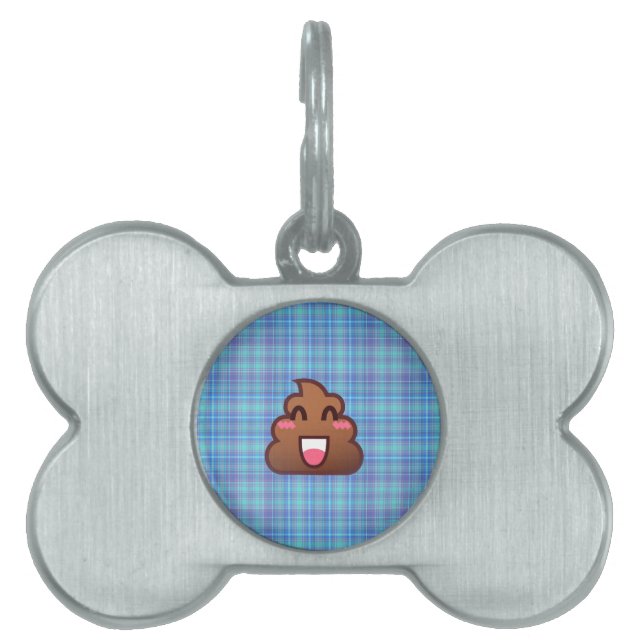 Placa Para Mascotas emoji de caca de plaid (Frente)