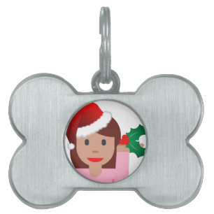 Placa Para Mascotas emoji de chica de información de navidad