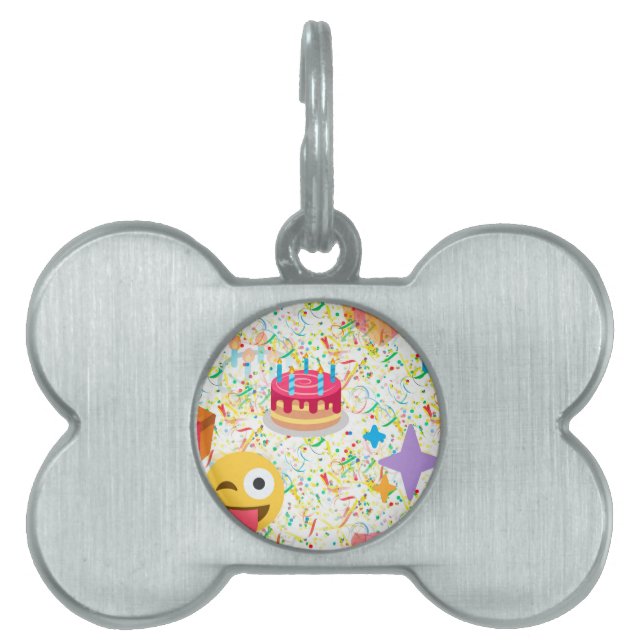 Placa Para Mascotas emoji feliz de cumpleaños (Frente)