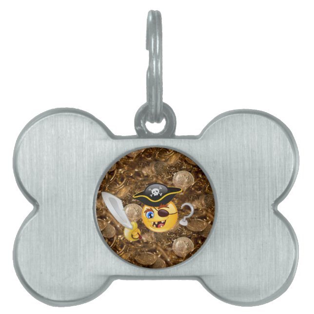 Placa Para Mascotas emoji pirata del tesoro (Frente)