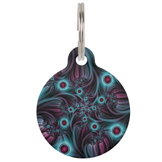 Placa Para Mascotas En profundidad Arte fractal rosa azul abstracto ab (Anverso)