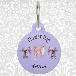 Placa Para Mascotas Encantador Perro de Flor Boda Púrpura Shibu Inu