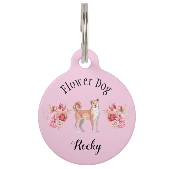 Placa Para Mascotas Encantador perro flor Boda rosa Shibu Inu (Anverso)