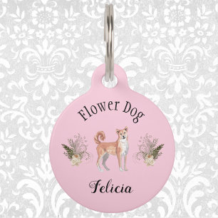 Placa Para Mascotas Encantador perro flor Boda rosa Shibu Inu