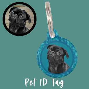 Placa Para Mascotas Encanto de Cara de Pug Negro Amor de Perro Perso