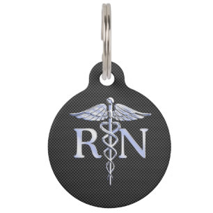 Placa Para Mascotas Enfermera inscrita RN Caduceus Snakes Black Carbon