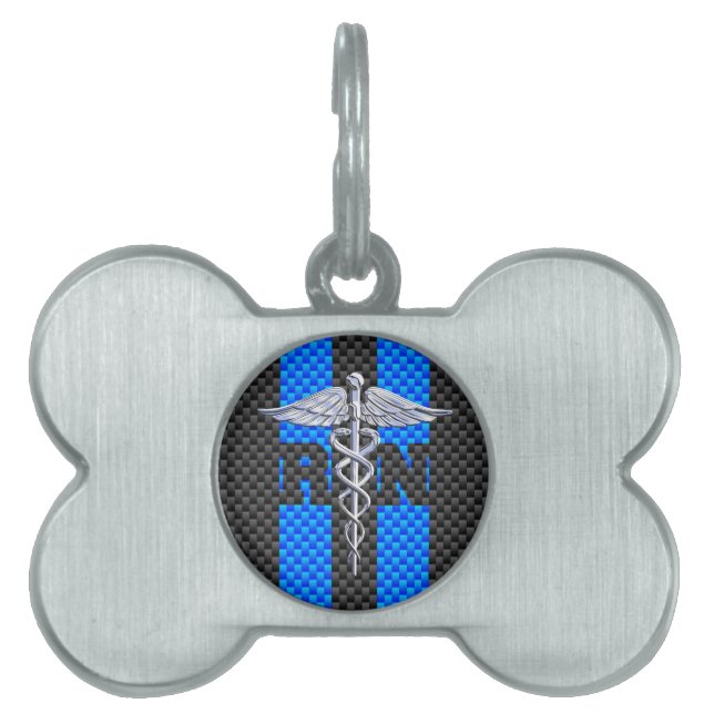 Placa Para Mascotas Enfermera inscrita RN Silver Caduceus (Frente)