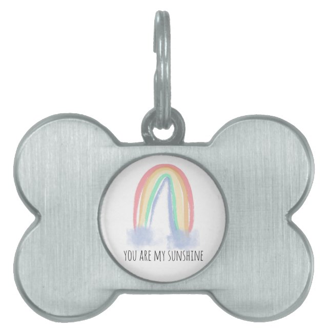 Placa Para Mascotas Eres mi sol acuarela pintada arcoíris (Frente)