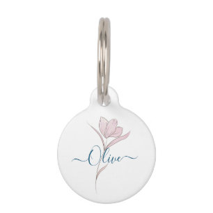 Placa Para Mascotas Esbozo floral acuarela personalizada
