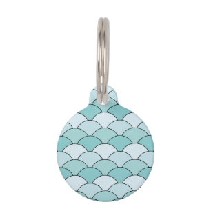 Placa Para Mascotas Escamas de dragón, abanicos, olas, Seigaiha, Azul