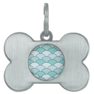 Placa Para Mascotas Escamas de dragón, abanicos, olas, Seigaiha, Azul