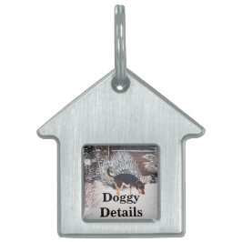 Placa Para Mascotas Escena de nieve de invierno con perro negro lindo 