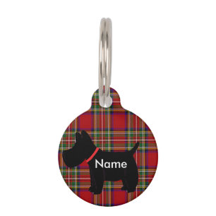 Placa Para Mascotas Escocia Tartán rojo oscuro