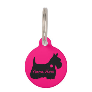 Placa Para Mascotas Escocia Terrier Neon Pink simple corazón