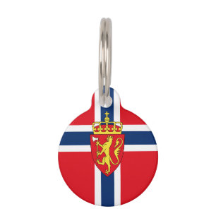 Placa Para Mascotas Escudo de armas de Noruega en la bandera de Norueg
